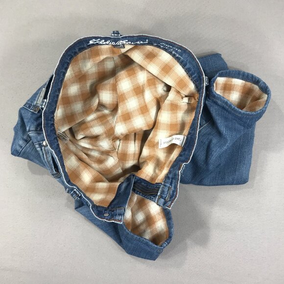 Eddie Bauer Jeans Womens 6P Blue Denim Boyfriend Flannel Lined Mid Rise Straight - Picture 9 of 13